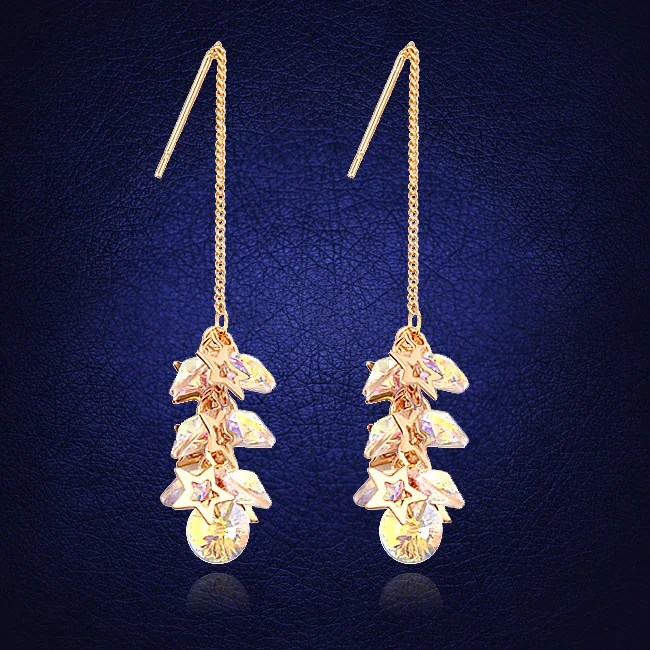 

ANNGILL OL Style Long Line Chain Drop Dangle Earrings Crystals from Swarovski Gold Color Fashion Star Wedding Jewelry For Women