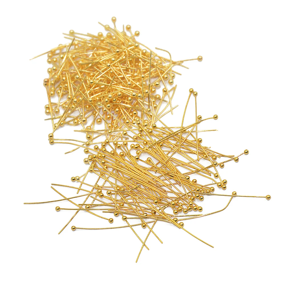 300 Pieces Brass Ball Pin Jewelry Findings Earring Headpins Eyepin 20mm 30mm Gold