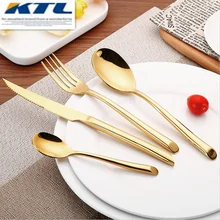 KTL 24 Pcs/Set Black Dinnerware Set 304 Stainless Steel Golden Dinner Knives Forks Scoops Teaspoons Cutlery Set Tableware Gift