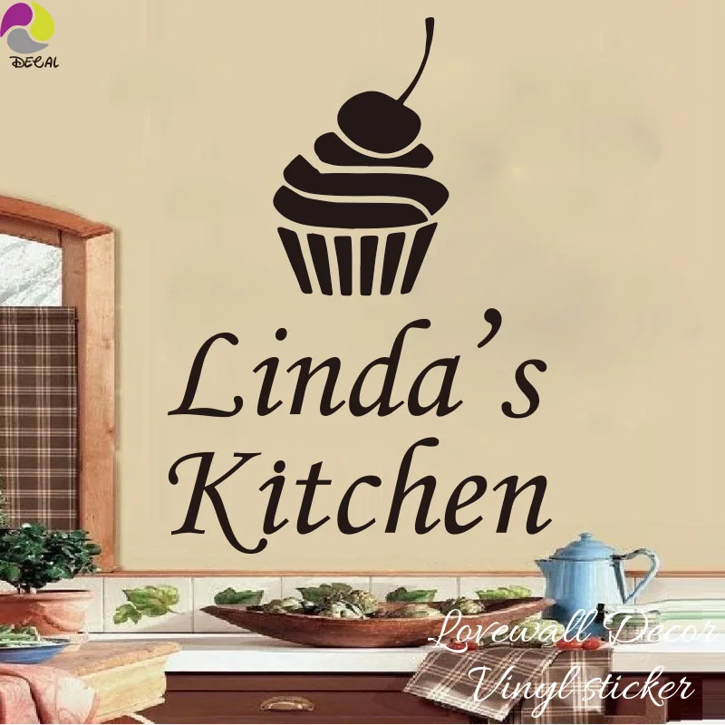 Personalized Name Cup ice cream Kitchen Sign Wall Sticker Custom Name  Food Quote Wall Decal  Dining Room Vinyl Home Decor
