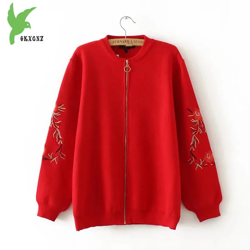 

Plus Size Women Knit Sweater Jackets Loose Coats Spring Autumn Fashion Embroidery Cardigan Jackets Outerwear Fat MM OKXGNZ A1055