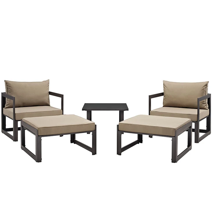 Fortuna 5 Piece Outdoor Patio Sectional Sofa Set , Brown Mocha (1)