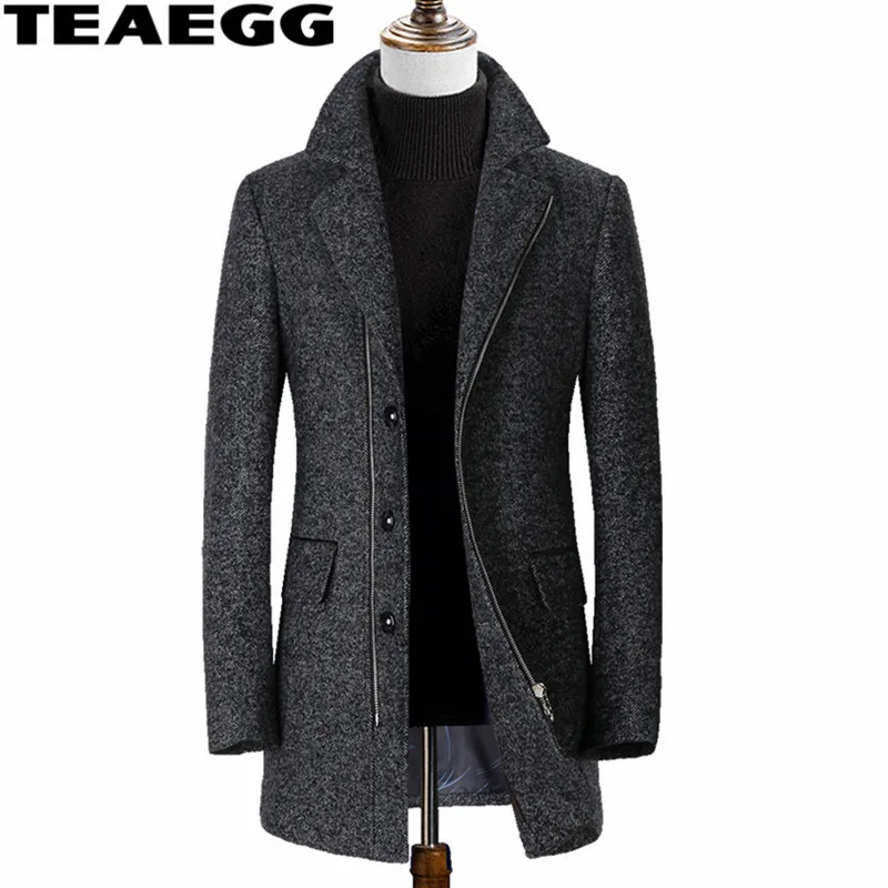 TEAEGG серое зимнее шерстяное пальто средней длины мужская одежда Casaco Masculino Мужская