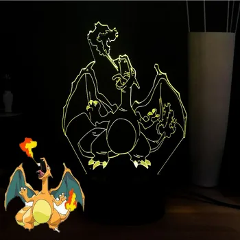 

Cool Charizard RGB 7 Color Change 3D Illusion LED Night Light Pokemon USB Remote Acrylic Desk Light Deco kids Toys Drop Shipping