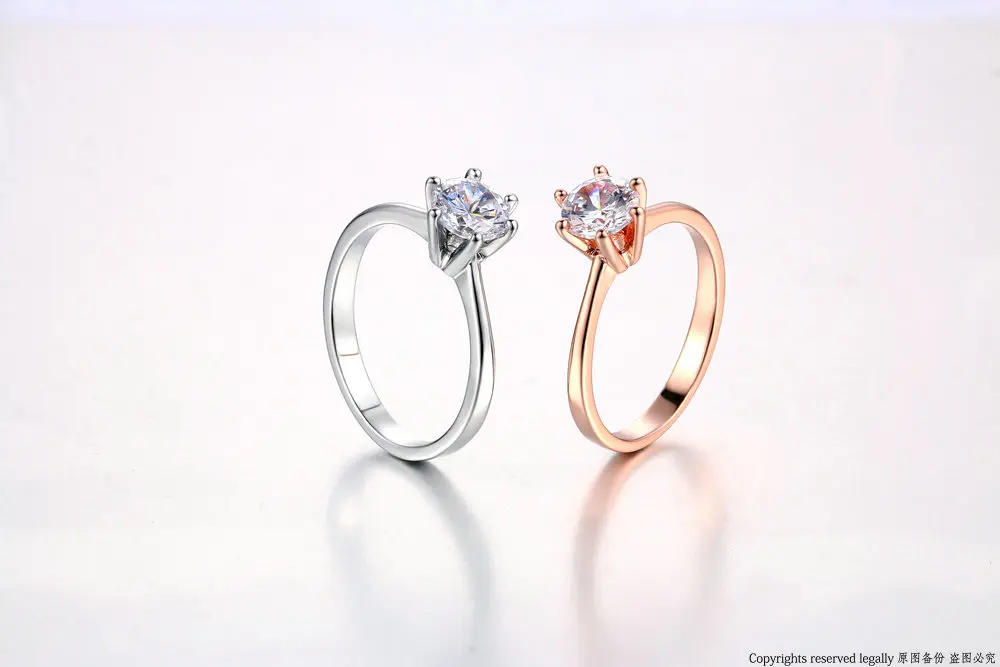 От Double Fair 6 коготь 1 карат обручальные кольца с кубическим цирконием/Обручение кольца для Для женщин серебро/розовое золото Цвет Для женщин кольцо ювелирные изделия DFR014