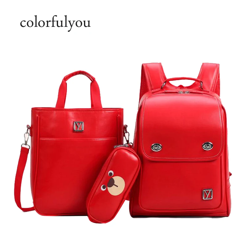 

Cartoon bear backpack for women 3pcs/set School Backpacks Girls and boys Satchel waterproof PU School Bags For teenager 2022 NEW