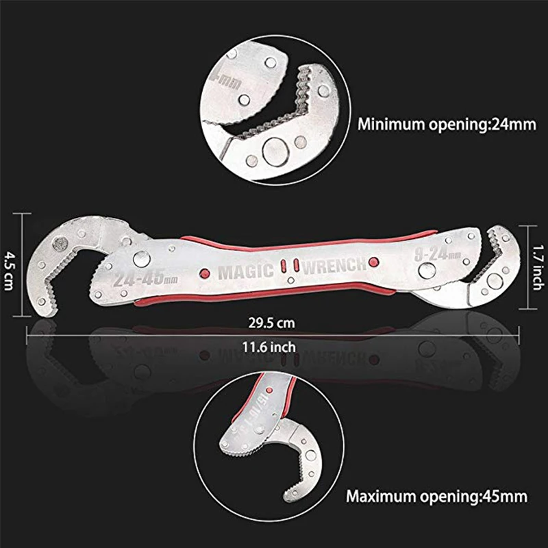4REIZ 9-45mm Double Head Magic Wrench Universal Adjustable Key Multi Function Pipe Torque Spanner Plumbing Nut Grip Repair Tool
