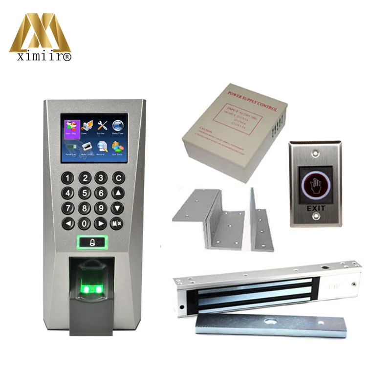 

F18 Kit Fingerprint Door Lock Access Control With Power Supply, 600LBS Electric Magnetic Lock ,ZL Bracket, NO Touch Exit Button