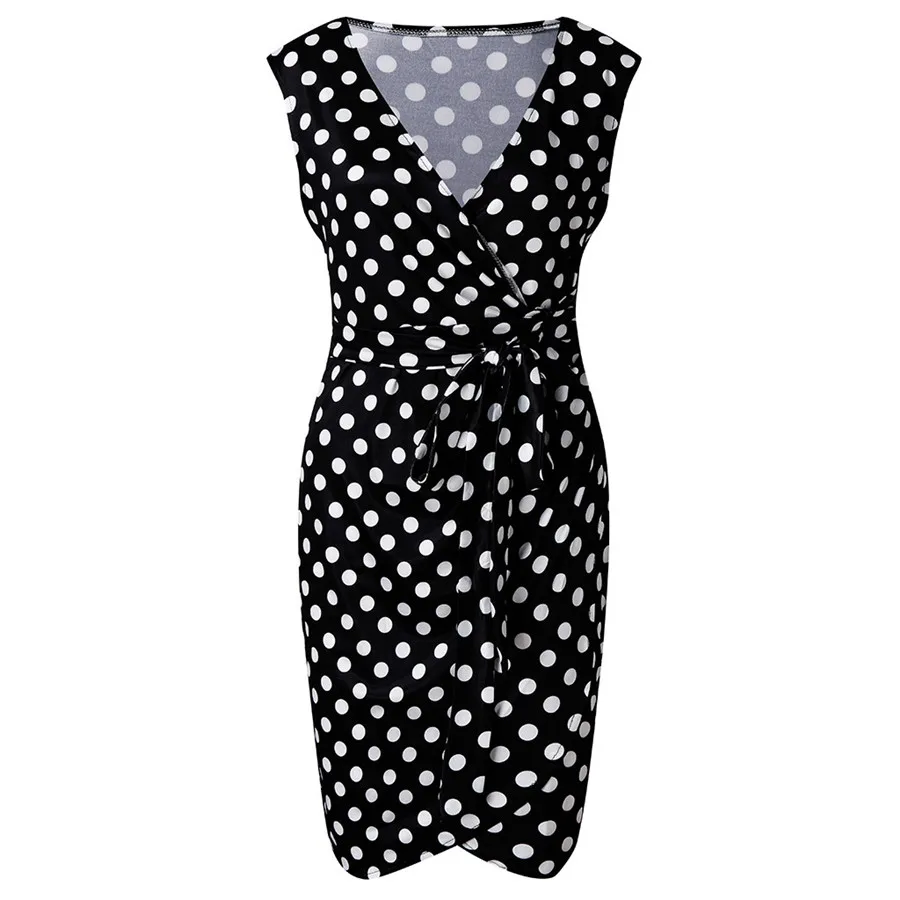 2019 woman summer fashion polka dot print beach dress long V-neck sleeveless casual beach dress plus size dress cover up 40J3 (10)