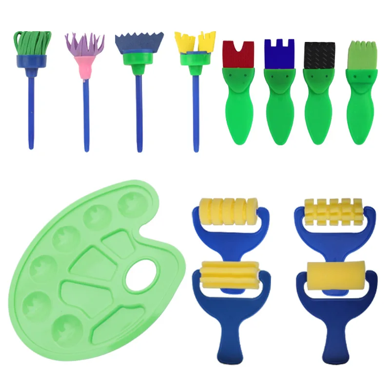 18 piece/set Children's seal sponge brush painting set painting clothes smock color palette plate painting graffiti brush brush