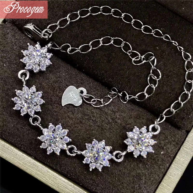 

Moissanite Chain Bracelets for Ladies Nice Gifts 0.4ctx5pcs Super white Good quality VVS Hearts and arrows 925 Solid Silver #262