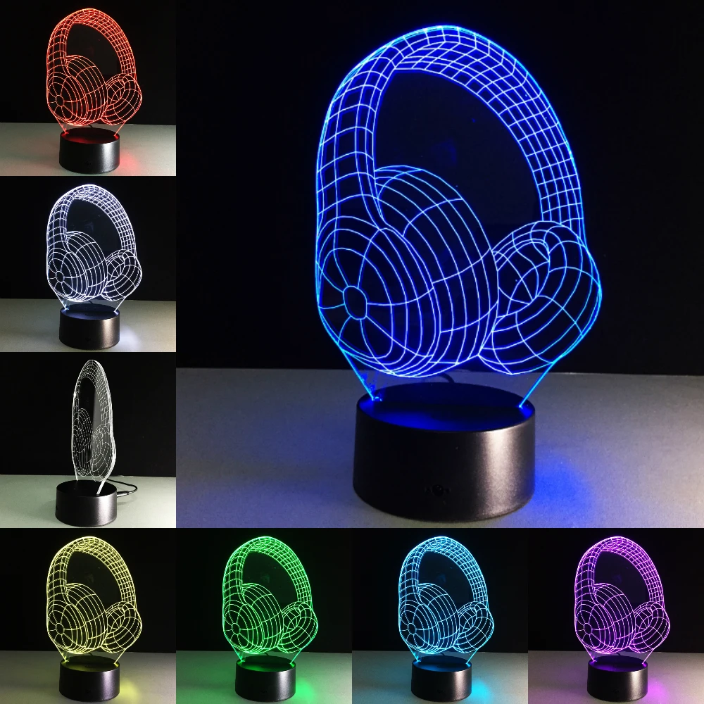 

3D DJ Headphone Night Light Studio Music Monitor Headset Colorful Music Earphone LED Table Lamp Boy Bedroom Decor Best Gifts