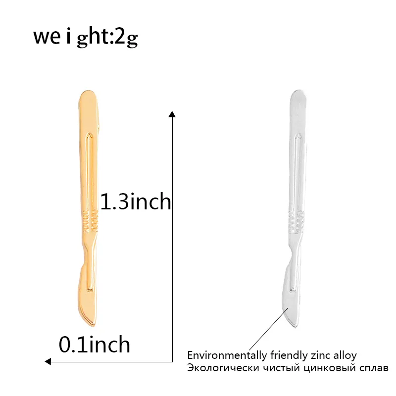 Золотая, серебряная скальпель брошь для врача-врача, студента, металл, анатомия, хирургические инструменты, пряжка, медицинские ювелирные изделия, выпускной подарок