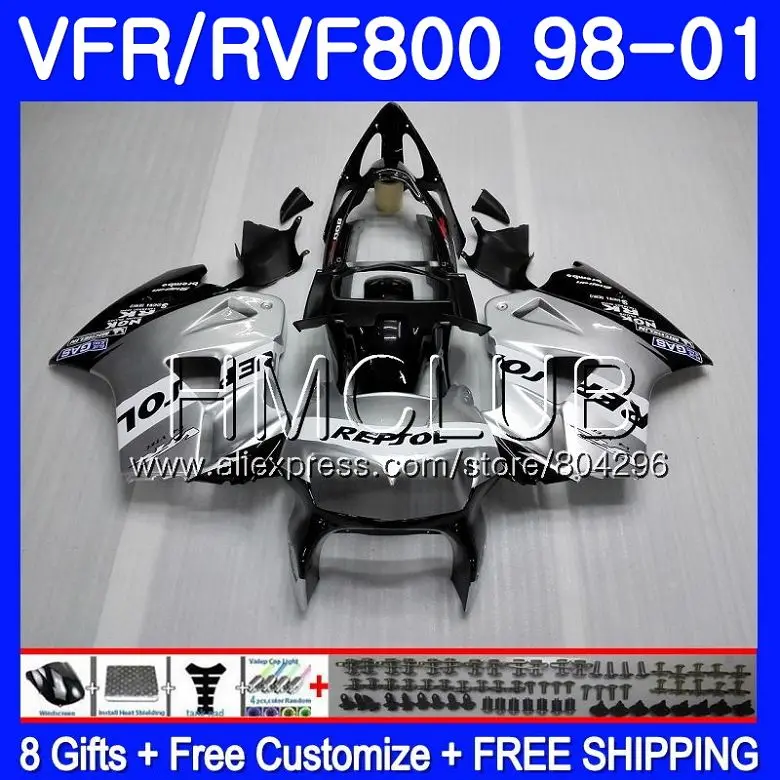 

Body For HONDA VFR800R Interceptor VFR800RR 98 99 00 01 78HM.0 VFR 800RR 800 RR VFR800 1998 1999 2000 2001 Fairing Repsol silver