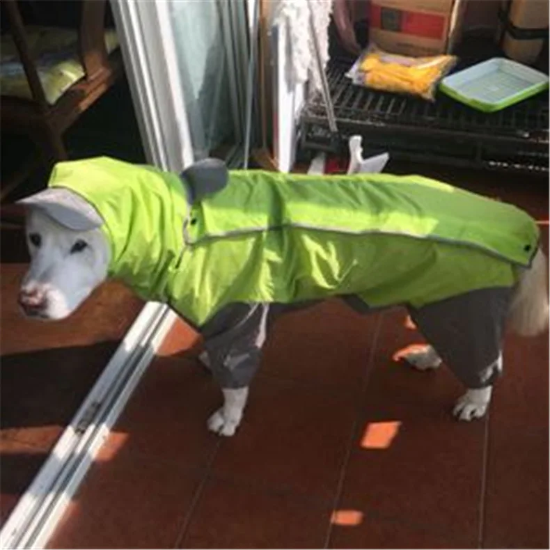 Дождевик для собак, все включено, светоотражающая водонепроницаемая одежда для маленьких и больших собак, комбинезон, дождевик, комбинезон с капюшоном, плащ - Цвет: Fluorescent green