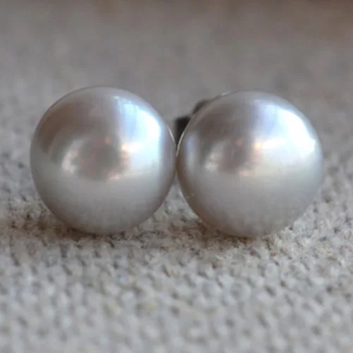 

YYW Women's Wedding Bridal Mom Gifts Real Natural Freshwater Pearl Jewelry 7.5-8MM AAA Gray Pearl Stud Earrings