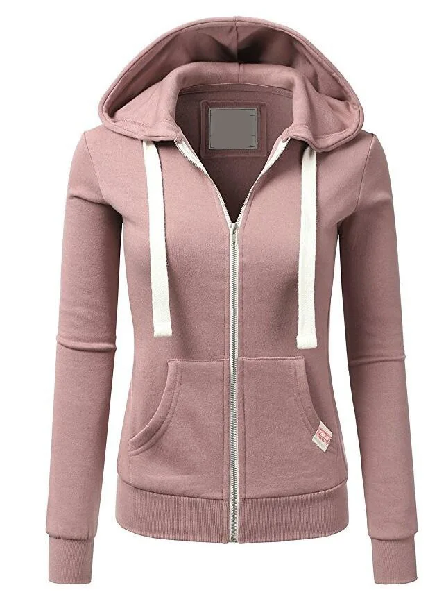 chic ladies clothes coat hoodies sweatshirt cotton  broadcloth full solid womens female zip-up winter autumn solid hoodie casual