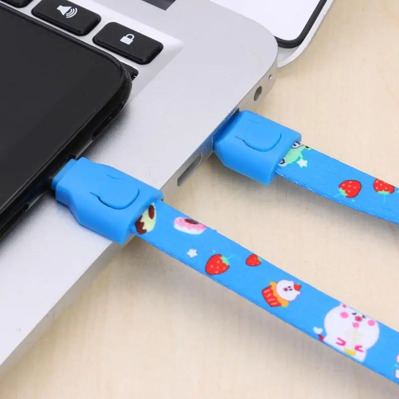 Black/Red/Blue Cartoon Mobile Phone Neck Hanging Straps Rope TYPE-C Charging Cable Lanyard Woven Cloth Charging Wire