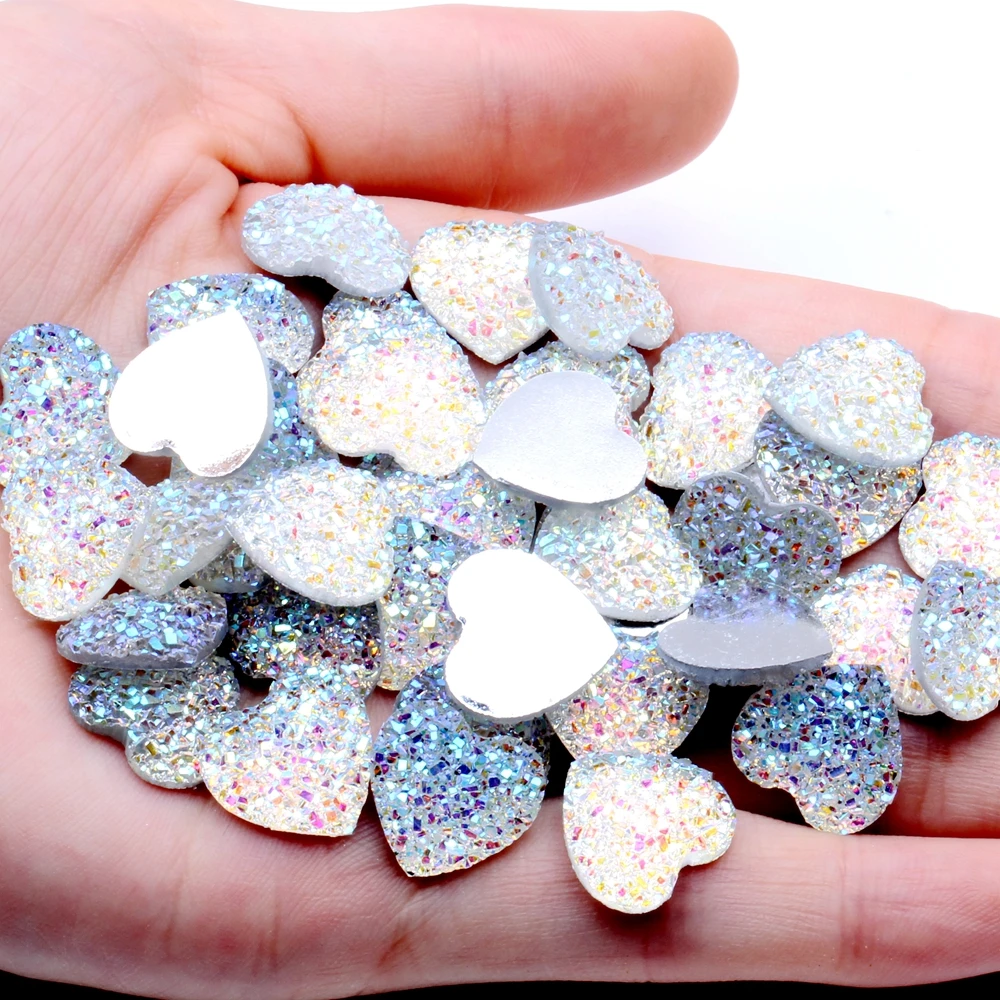 01 crystal ab DIY 40 шт AB Смола 14 мм Hlaf руды сердце/FlatBack горный хрусталь Свадебные бутоньерки ремесла - Цвет: 01 crystal ab