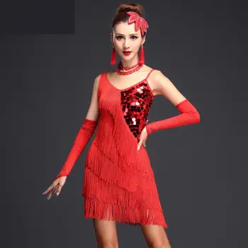 

Red Latin Dance Costumes Women Salsa Dancewear Dance Costume Dresses Ballroom Competition Dresses Tango Adult Fringe Gold Sequin