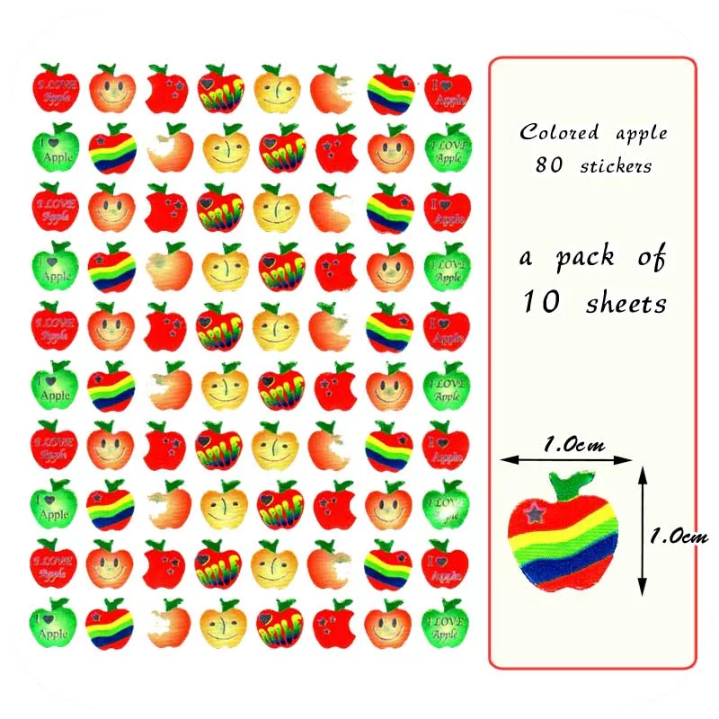 10 компл./упак. 9*12,5 см мини бумага для детей игрушки наклейки пальцы ок наклейки для детских садов наклейки награды - Цвет: apple8x10