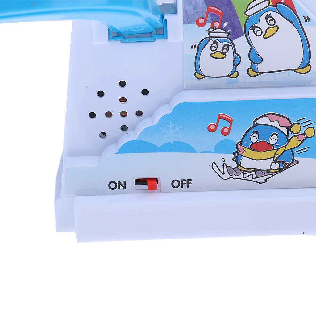 Plastic Blue Electric Climb Stairs Track Toys Track Sliding Toy With Light Music Small Penguin Kids Child Educational Toy Gift 
