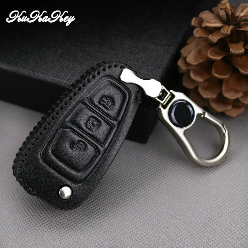 Kukakey для FORD Ecosport 2013 2014 2017 2018 эскорт F 150 2008 3 кнопки кожа авто ключ Обложка Дело