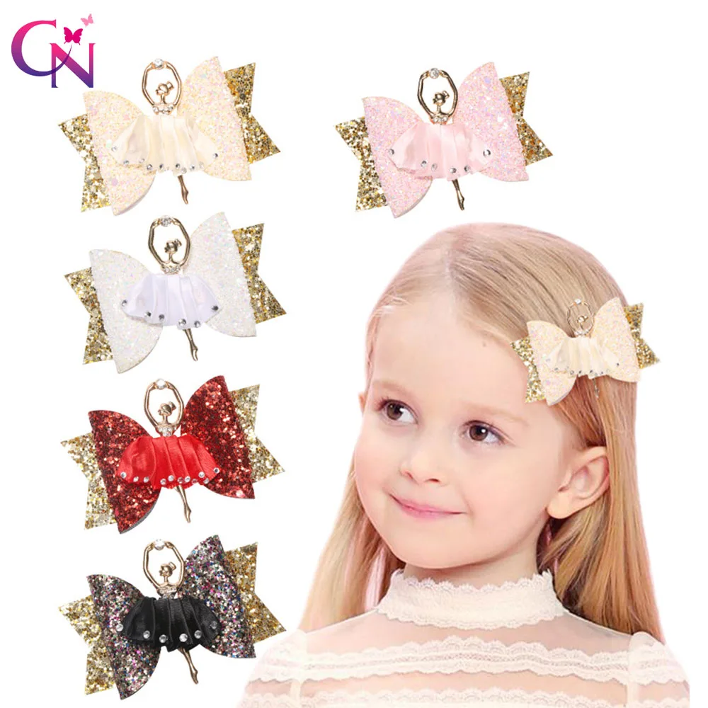 

CN Hair Accessories 3" Princess Ballerina Chunky Glitter Hair Bows Kids Hairpin Cute Hair Clips for Girls Barrettes