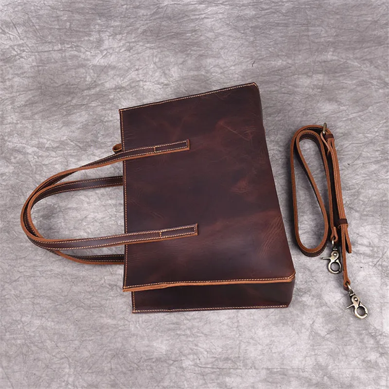  PNDME vintage handmade genuine leather ladies tote bag cowhide simple handbag fashion women's shopp
