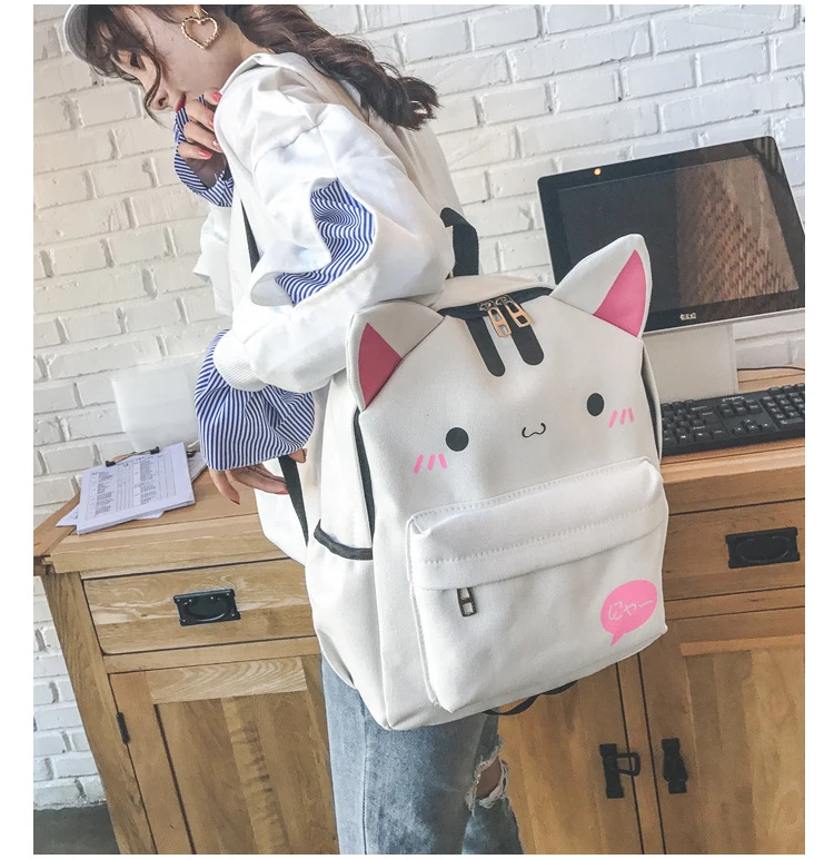 Женский холщовый милый рюкзак в форме животного кролика/рюкзак с изображением кошки с ушками Kawaii Bookbag рюкзаки для девочек-подростков школьный рюкзак Mochila