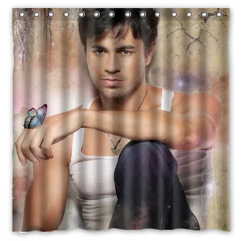 

Enrique Iglesias Bath Shower Curtain 180x180cm Fashional Waterproof Polyester Bathroom Curtains Include 12 White Hooks