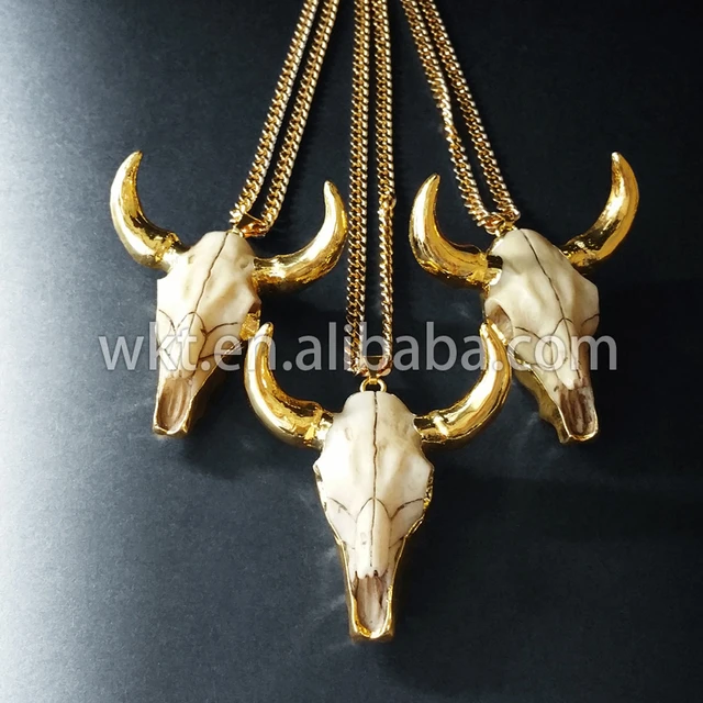 Gold bull 2024 horn necklace