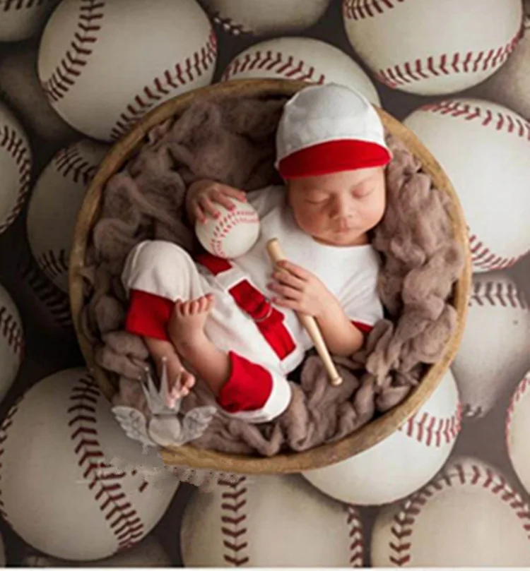 New Baseball Uniform Hats 5 Pcs / Set Photoshoot Romper Photo Accessories Baby Boy Girl Costume Wrap Newborn Photography Props