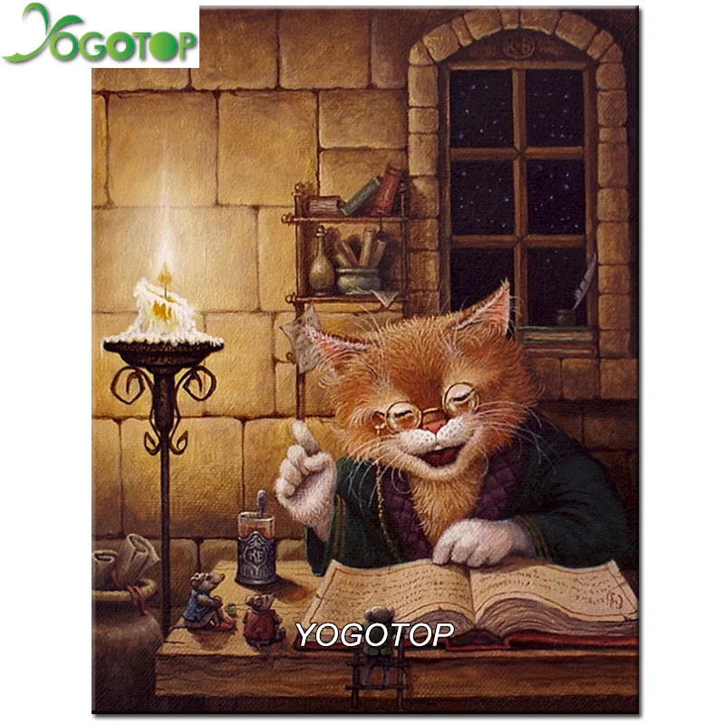 

YOGOTOP DIY Diamond Embroidery Full Diamond Painting Cross Stitch Diamond Mosaic cat reading book Rhinestones Needlework VS521