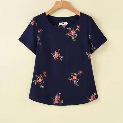 

New National wind Mother clothing women's summer Floral short sleeve plus size loose tops shirts female t-shirt 4XL cotton linen