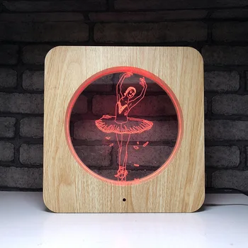 

Creative LED table lamp Gift wood grain 7 color 3d visual lamp bedroom decoration bed head usb night light ballet girl 2