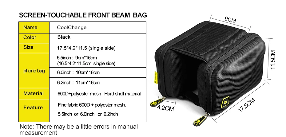 CoolChange велосипедная сумка 6,2 дюймов с сенсорным экраном, велосипедная сумка с передней рамкой, сумка для мобильного телефона из ТПУ, велосипедная сумка, двойная сумка, аксессуары MTB