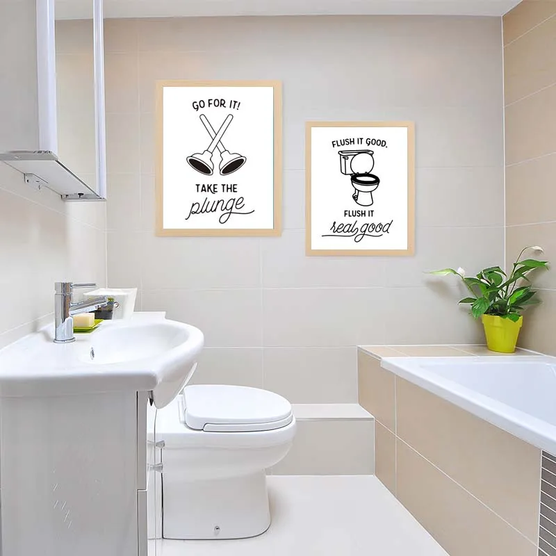 Flush Toilet Note Wash Your Hands Poster Black White Modern Canvas