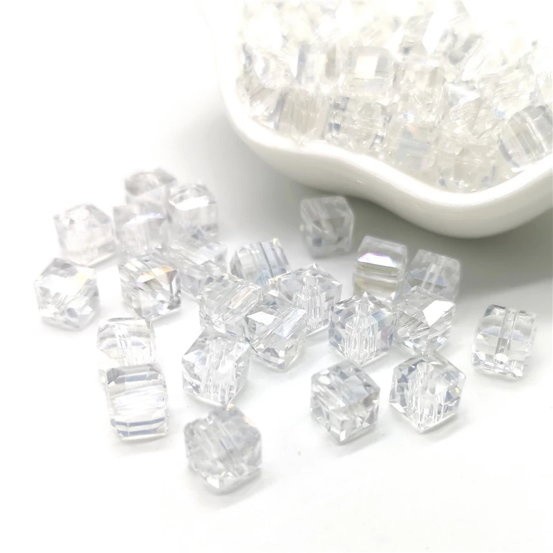 20 pcs/lot Crystal Glass Beads 6mm Crystal Glass Beads Accessories for Jewelry Making Square Shape Crystal Cube