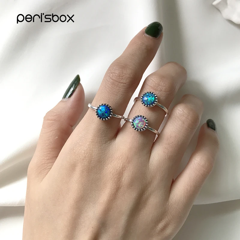 Женское Винтажное кольцо Peri'sBox 925 пробы Серебряное с опаловым камнем 2 цвета |