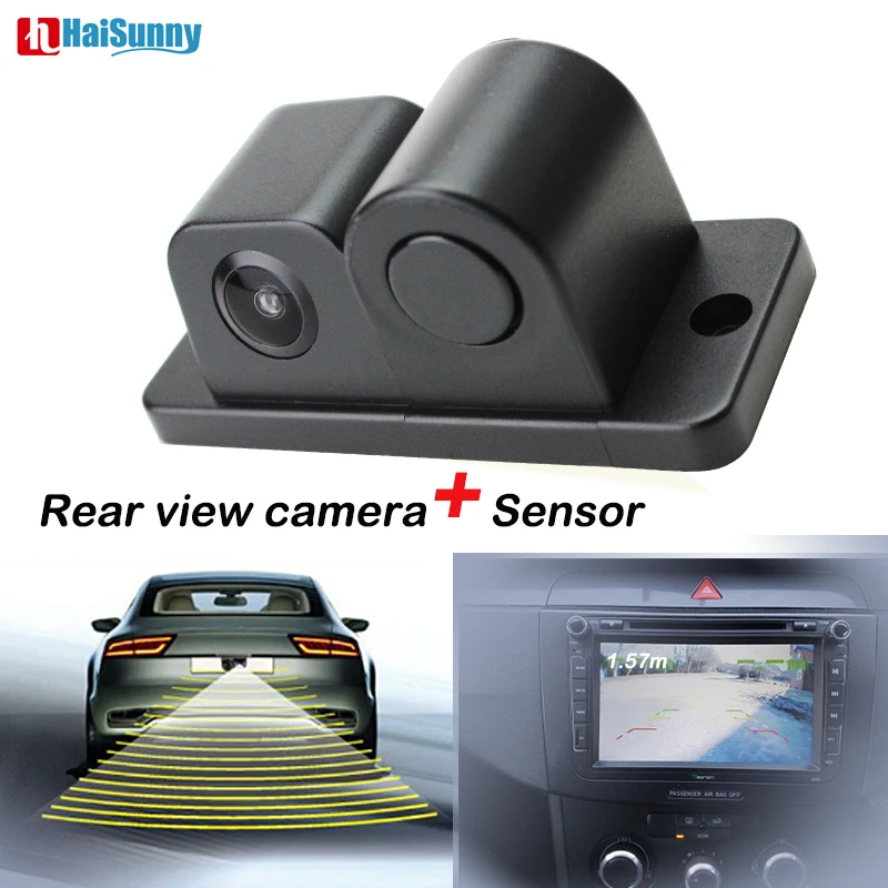 

HaiSunny Car CCD Rear View Camera Video with Parking Sensor System Sound Alarm Display Distance and Image in Car Monitor