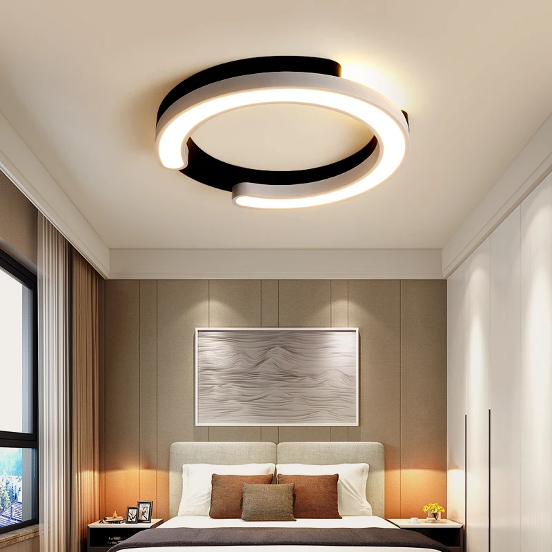 Black White Ceiling Chandelier for Bedroom Living room Hallway Lustre Round Chandelier with remote Dimmable Modern Chandelier