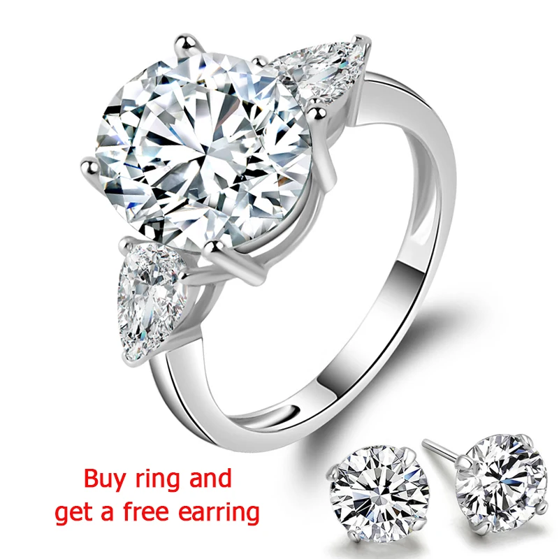 

QYI Women Rings Engagement 5 Carat Oval cut Superior grade zircon Bridal 925 Sterling Silver White Gold Color Rings