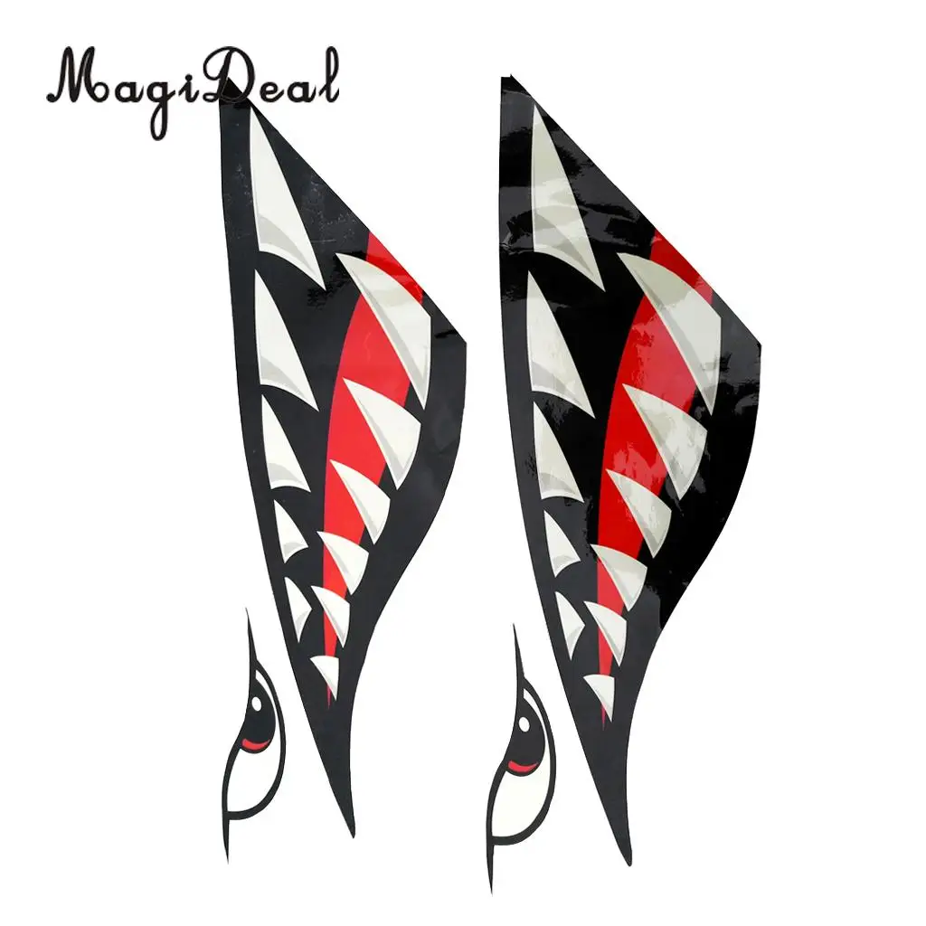 Durable 2 Pieces Vinyl Shark Teeth Mouth Decal Stickers for Kayak Canoe Dinghy Inflatable Fishing Boat Car Decoration Accessory