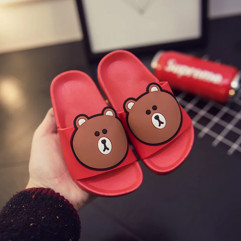 Летние тапочки с милым медведем и кроликом из мультфильма для девочек мальчиков