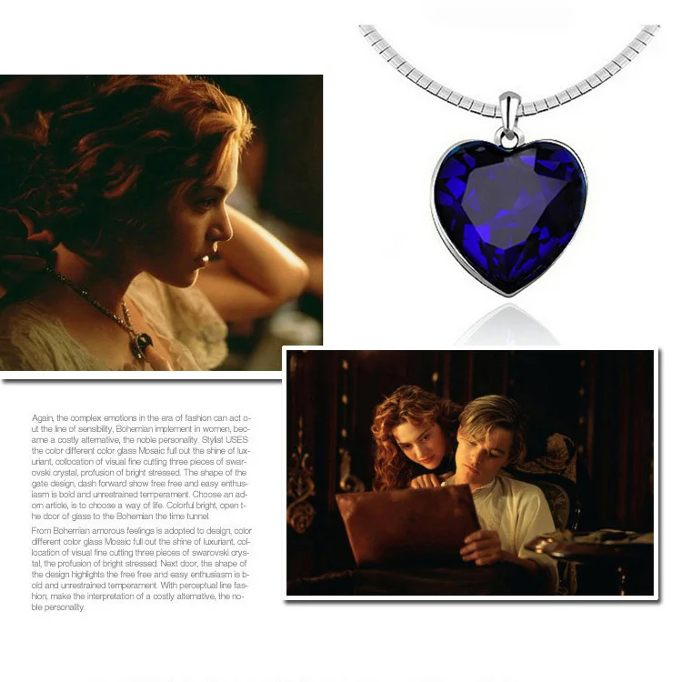 2016 New classic style Crystal Blue Heart of Ocean bling rhinestone TITANIC font b Pendant b