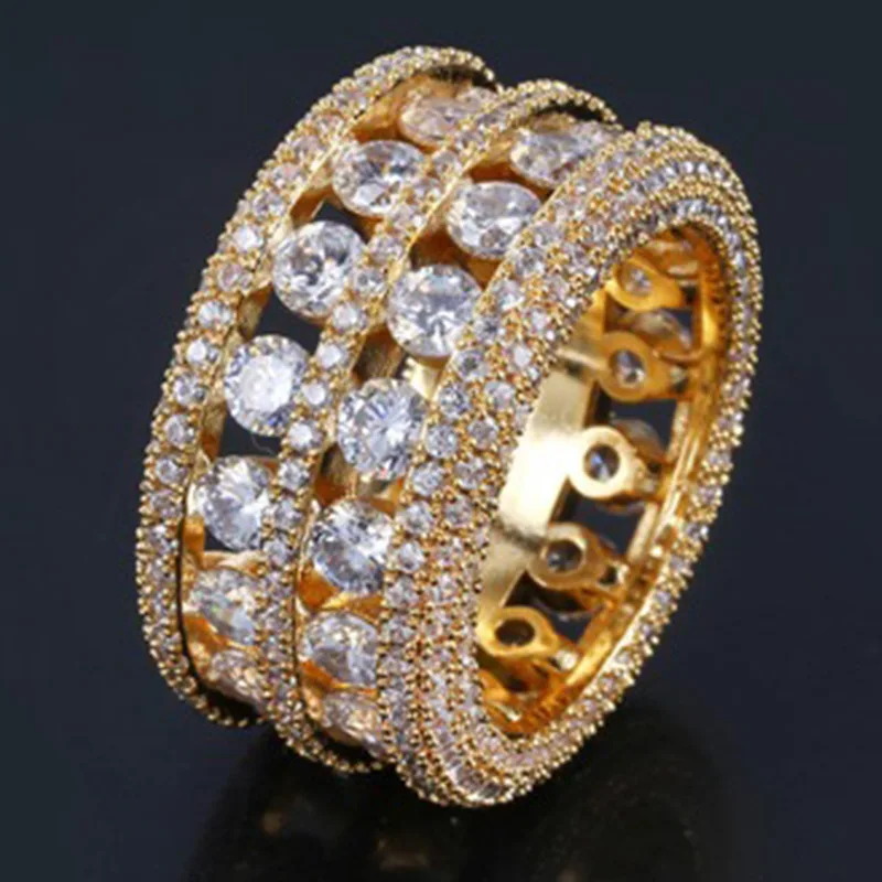 Luxury Gold& Silver Color Promise Rings Personalized Double Row Big Zircon Ring Jewelry Luxury Wedding Bands For Women bijoux