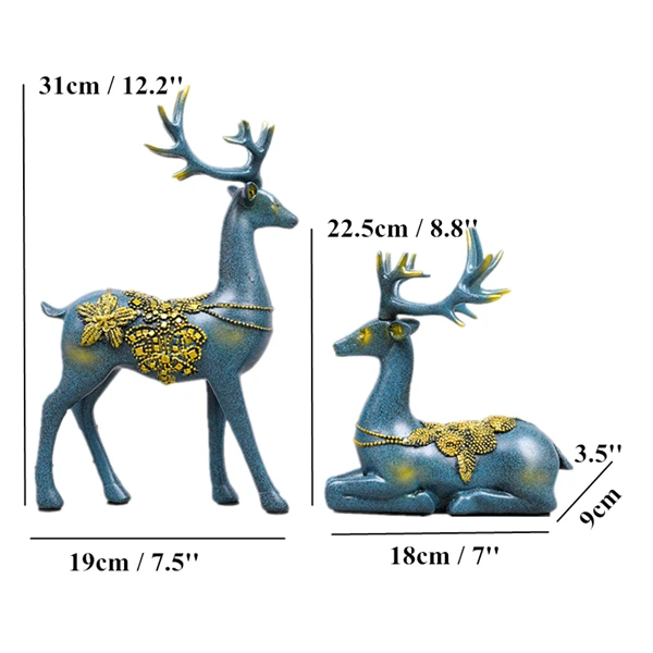 VILEAD 2 шт./компл. 12,2 ''смолы фигурка оленя Творческий олень статуя современный Лось Скульптура Винтаж домашний декор для столовой офис - Цвет: Blue Deer Set L