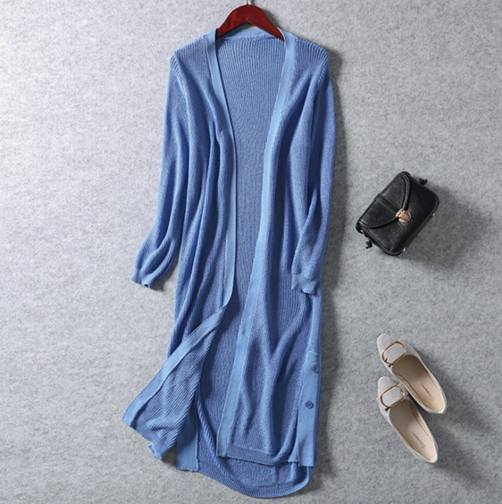 Spring and summer new style Korean version of the long thin coat Ice silk holiday top