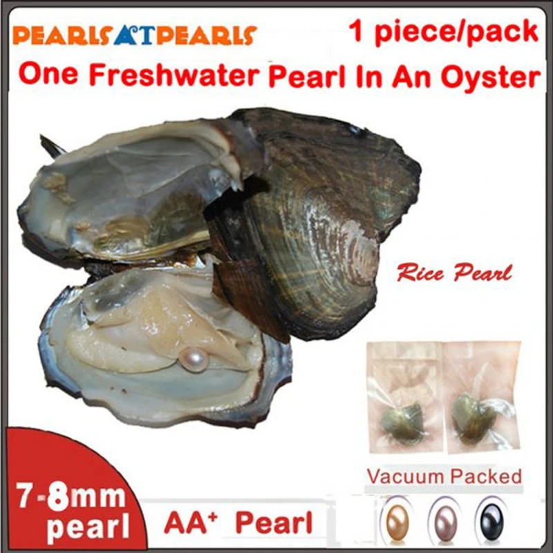 

100pcs 7-8mm Single AA+ Rice Cultured Fresh Water Pearl with Vacuum Packed Pearl in Oyster with Natural Pearls